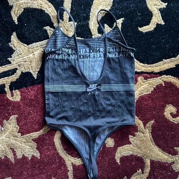 Nike Air Women’s Bodysuit Sleeveless Black Gray Beach Training Thong - Picture 2 of 8